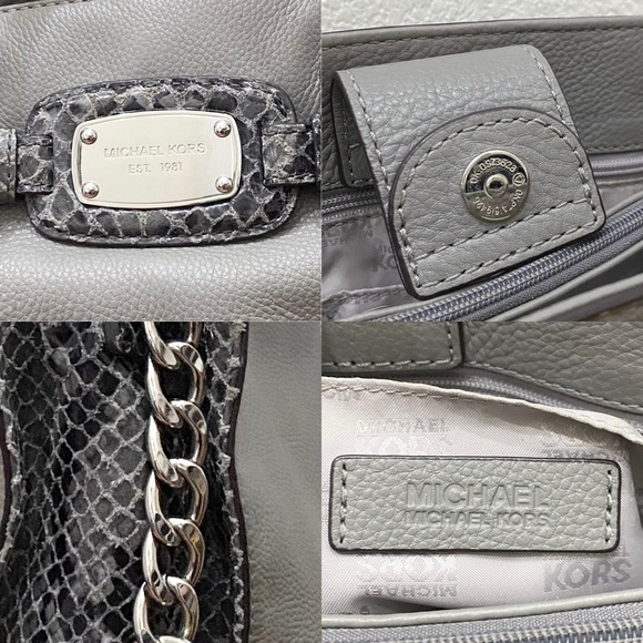 MICHAEL KORS Hamilton Gray Pebbled Leather/Snakeskin Chain Handle Shoulder Bag - Picture 16 of 16